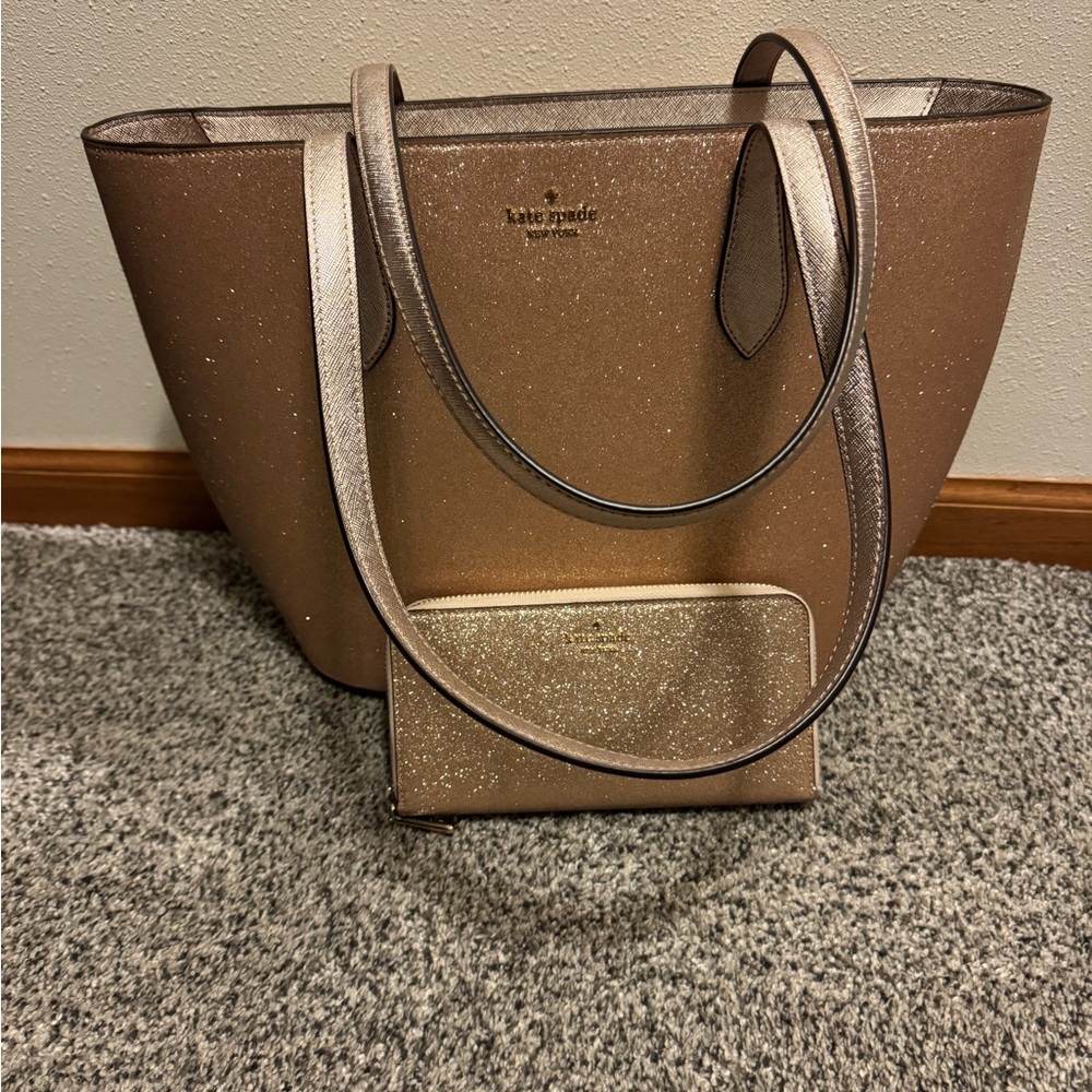 Kate Spade Glittery Brown Tote with Wallet
